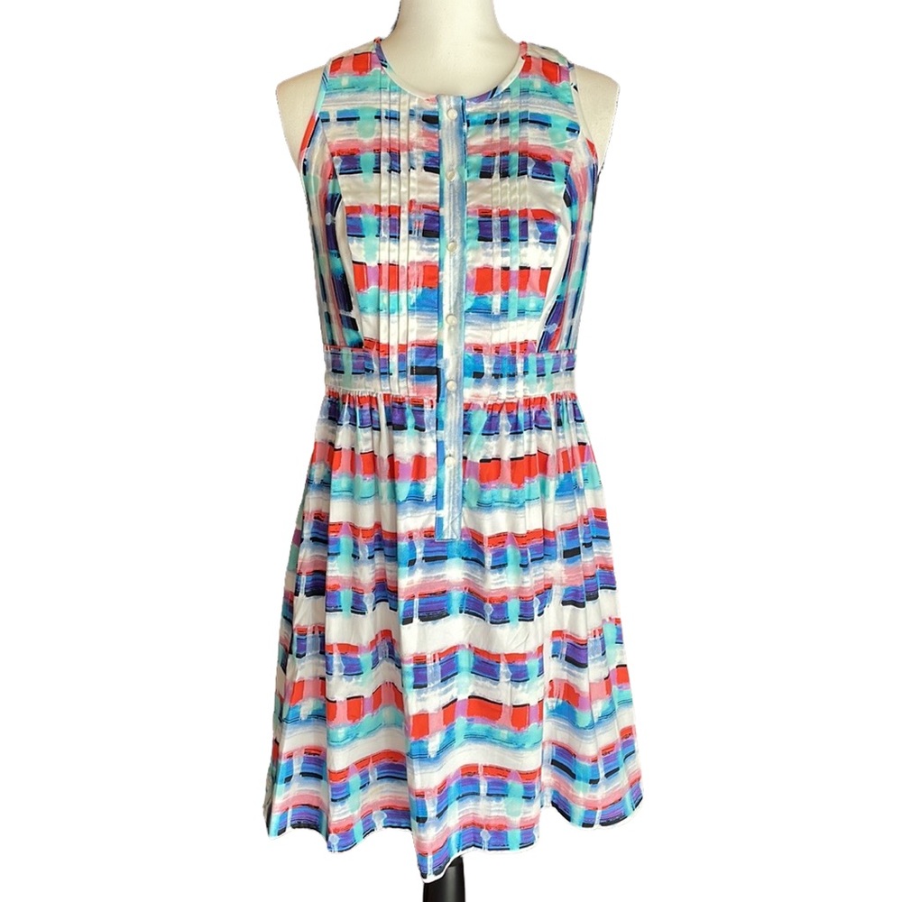 Shoshanna Multicolor Plaid Stripe Geometric Artsy Fit Flare Dress 6